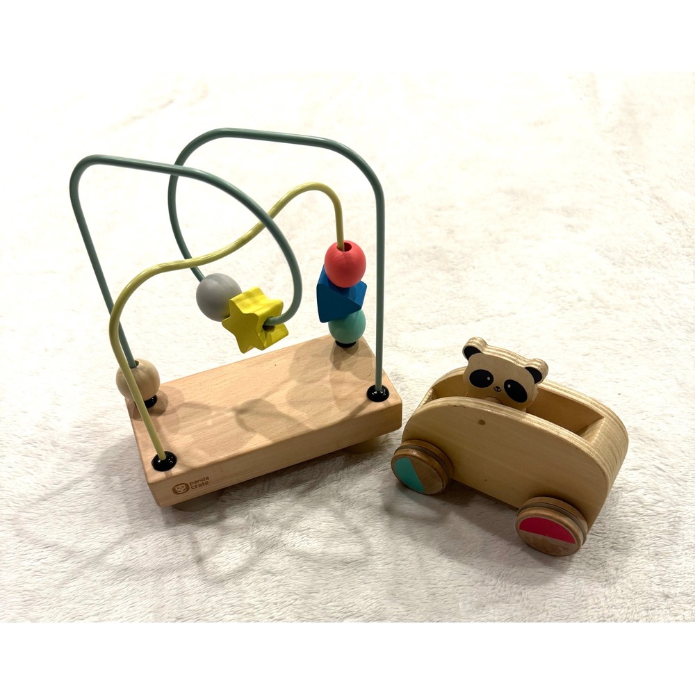 KiwiCo Panda Crate Wooden Bead Maze and Rolling Panda Car Toy Set Montessori